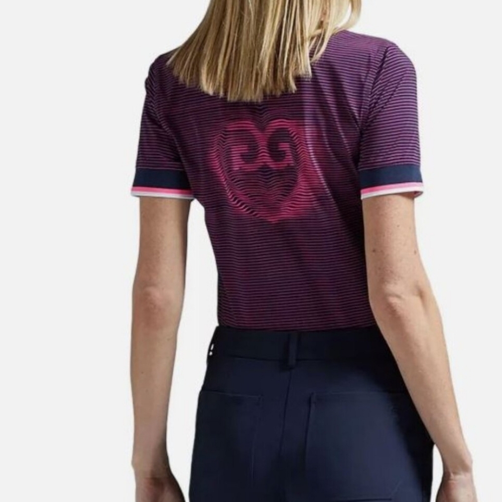 G/FORE - Women's Striped Polo Shirt - Pink and Purple